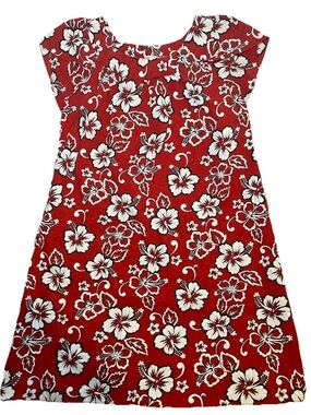 Chin Lan Vintage Dress Medium Red Hawaiian Floral Muumuu Made In Hawaii